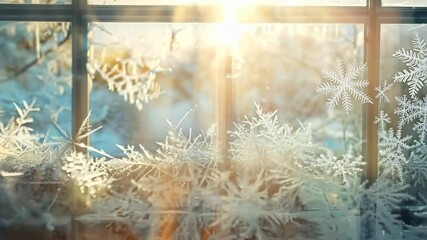 Sticker - Sunlight streaming through a frosty window, 4K hyperrealistic Video