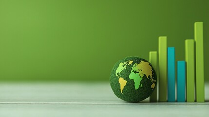 Poster - Global climate fund. A green-themed image featuring a globe and colorful bar graph elements, symbolizing environmental sustainability and growth.