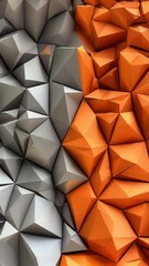 Poster - Metallic abstract design with angular shapes in silver and orange hues.