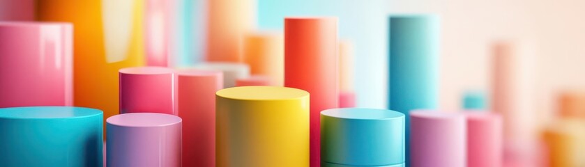 Poster - Colorful cylindrical shapes arranged in a visually appealing pattern, showcasing vibrant hues and a soft background blur.