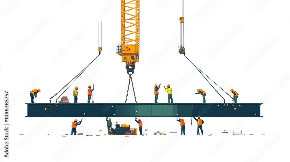 Construction Workers Lifting Steel Beam Illustration Stock Illustration ...
