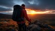 © ขวัญฤทัย เฉลาชาญชัยย - Adventurer Enjoys a Stunning Sunset View from a Mountain Top with a Backpack, Showcasing Nature's Beauty and the Spirit of Exploration in a Serene Landscape