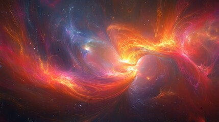 Wall Mural - Fiery cosmic nebula swirling in space.