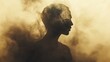 © Genta - Silhouette of a person's head and shoulders shrouded in smoke, profile view against a hazy yellow background.