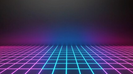 Poster - A vibrant, retro-futuristic grid with neon colors against a dark background, evoking a digital landscape or virtual reality.