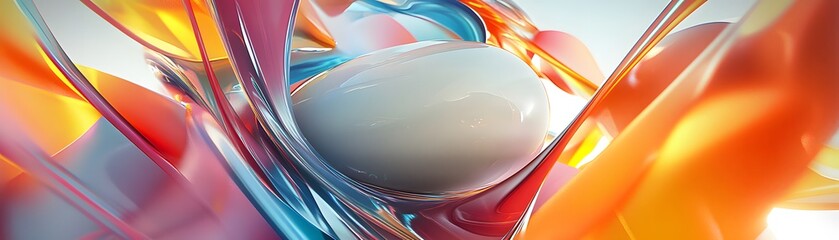 Poster - abstract colorful swirls enveloping a smooth sphere