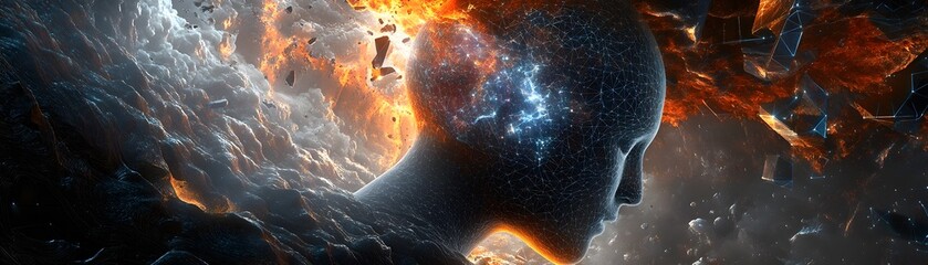Poster - Digital Mind Emerging From Fiery Cosmic Chaos