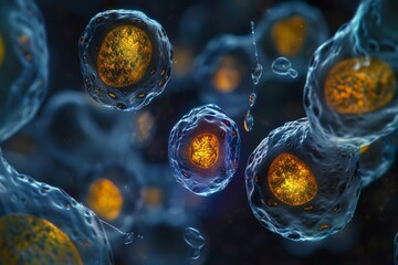 Poster - detailed view of cellular structures within a cell, showcasing organelles and their intricate arrang