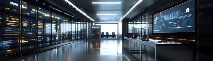 Poster - Modern Server Room Corridor with Data Center Technology