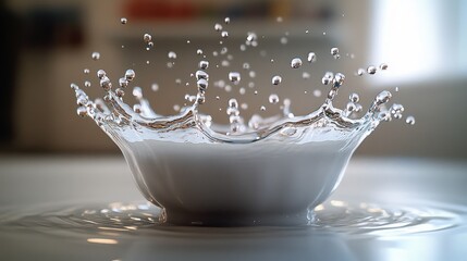 Canvas Print - Milk splash in a bowl with a soft background.