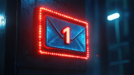 Poster - Glowing envelope icon with the number one notification.