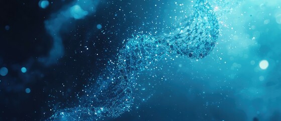 Poster - Exploring floating digital dna strands with glowing particles in a virtual environment for innovative technology visualization
