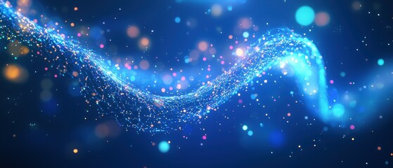 Poster - Floating digital dna strand with glowing particles in a lab setting science visualization futuristic conceptual artwork