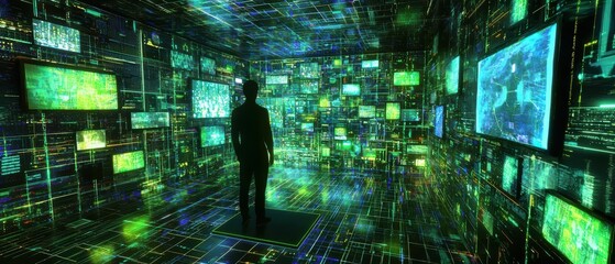 Poster - digital matrix holographic displays transforming urban environments futuristic cityscape visual art 