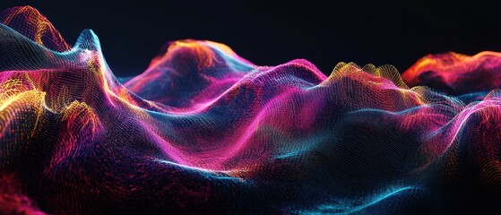 Poster - Dynamic digital waveforms in vibrant colors virtual gallery visual art futuristic environment creative expression oscillating energy