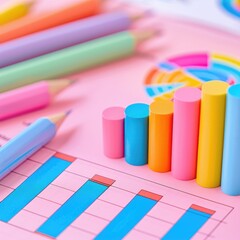 Poster - A vibrant workspace with colorful pencils and charts, showcasing creativity in data visualization and analytics.