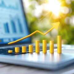 Poster - A bright, upward trend graph on a laptop, symbolizing growth and success in data analysis or business performance.