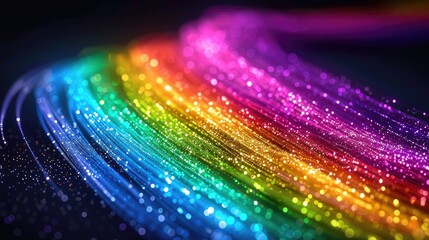 Poster - A vibrant, shimmering wave of rainbow colors glistens with sparkles against a dark background, creating a mesmerizing, colorful visual effect.