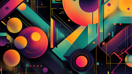 Wall Mural - colorful and vibrant retro surrealism pop art background featuring geometric shapes, neon colors, an