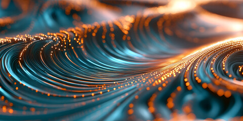 Poster - Liquid Metal Abstract: Teal and Gold Swirls 