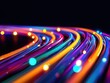 ©  Green Creator - Fiber optic strands, colorful light waves, seamless data flow, 3D illustration