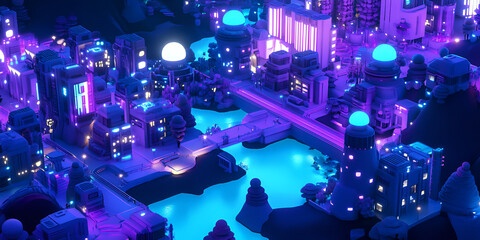 Poster - Neon Cityscape: A mesmerizing futuristic cityscape bathed in vibrant neon lights, showcasing a blend of architectural wonder and technological advancement.