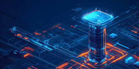 Poster - Cyberpunk Tower: Futuristic Digital Cityscape 