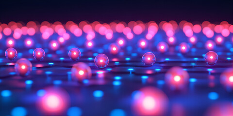 Poster - Abstract Network: A mesmerizing abstract background with glowing orbs in pink and blue hues, creating a sense of connectivity and futuristic energy. The orbs illuminate the network of lines.