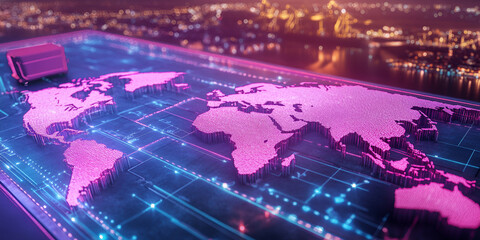 Poster - Global Connectivity: A futuristic, abstract representation of global connectivity, with a glowing world map and lines representing data flow across continents.