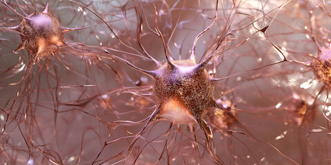 Poster - neural network intrigue: microscopic view of interconnected neurons, their intricate dendrites and a