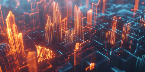 Poster - Neon Cityscape: A mesmerizing and futuristic cityscape rendered in vibrant neon hues. The intricate network of glowing lines and structures creates a sense of depth and scale.