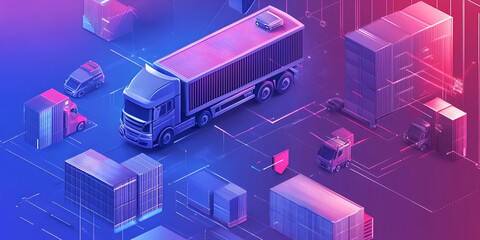 Poster - Future of Logistics:  A futuristic illustration showcases a semi-truck navigating a network of connected devices, symbolizing the transformative role of technology in modern transportation.  