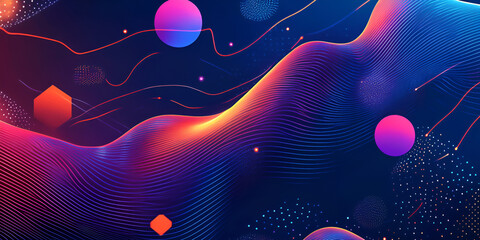 Poster - Abstract Neon Flow: A mesmerizing digital artwork featuring vibrant neon colors and flowing lines against a deep blue background.