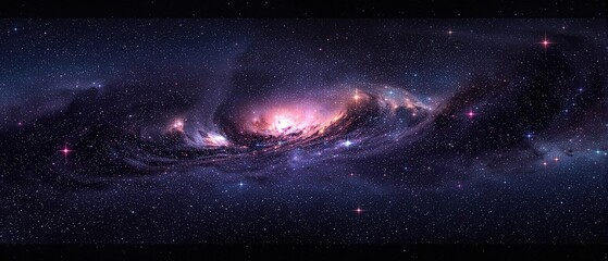 Wall Mural - A massive galaxy with numerous stars and clouds of space dust in a dark blue background , milky way, celestial, vastness, cosmos, darkness