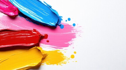 Wall Mural - Vibrant paint strokes in various colors on a clean white background.