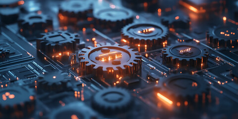 Poster - Cryptocurrency Mechanism: Intricate gears and circuits illuminate the complex inner workings of cryptocurrency.