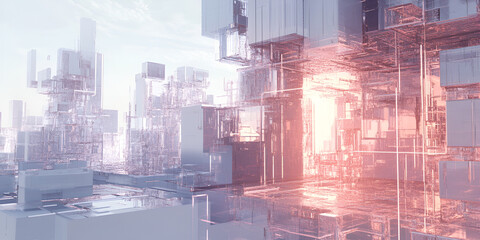 Poster - Abstract Cityscape: Neon Glow in Architectural Wonderland 