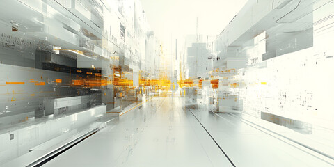 Poster - abstract cityscape: glowing orange accents in white modern architecture