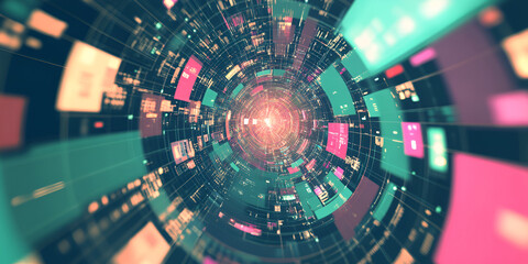Poster - digital vortex: abstract tunnel of data streams