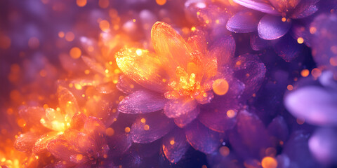 Poster - floral fantasy: a delicate and vibrant close-up of vibrant purple flowers bathed in warm, golden lig