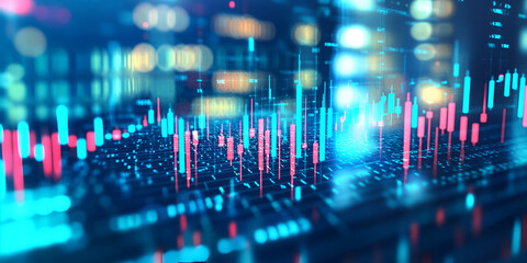 Poster - digital market pulse: abstract visualization of dynamic financial data, showcasing vibrant red and b