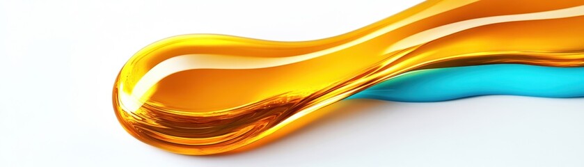 Wall Mural - Abstract vibrant liquid waves in gold and turquoise on a clean white background.