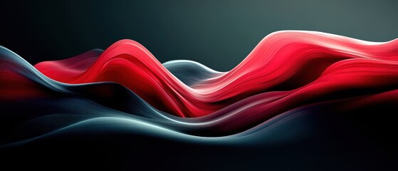 Wall Mural - Abstract flowing waves in red and blue tones on a dark background.