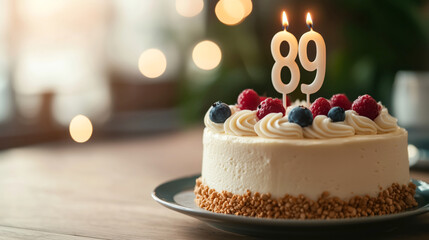 Wall Mural - Celebratory cake with candles for a special 89th birthday