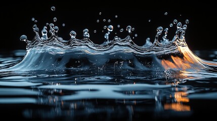 Canvas Print - Water splash with droplets on black background.