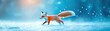 © Inlovehem - Fox walking gracefully through a snowy landscape, surrounded by a soft blue light.