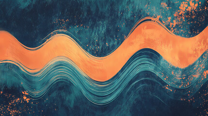 Wall Mural - grainy teal orange dark gradient wave background abstract vibrant retro style noise texture banner d