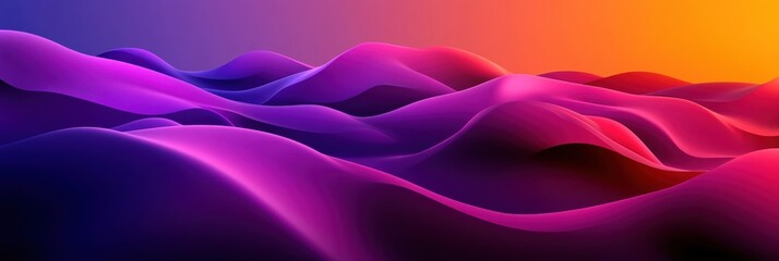 Wall Mural - Abstract colorful waves in a gradient of purple and orange, creating a surreal landscape.