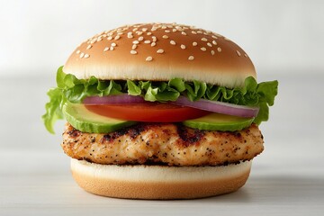 Sticker - Delicious grilled chicken burger with fresh toppings on a sesame seed bun