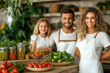 Canvas Print - A Family Inspecting Their Pantry Full Of Preserved Foods, Such As Jars Of Homemade Pickles And Jams, Highlighting Home Food Storage Practices